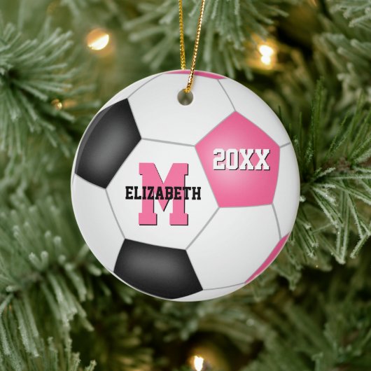roze, schattige voetbalwedstrijd keramisch ornament (Boom)