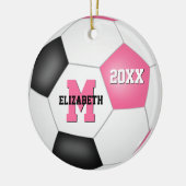 roze, schattige voetbalwedstrijd keramisch ornament (Links)