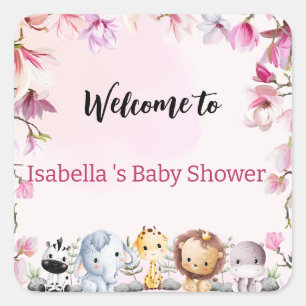 Roze Schattige wild cub safari bloem baby shower k Vierkante Sticker