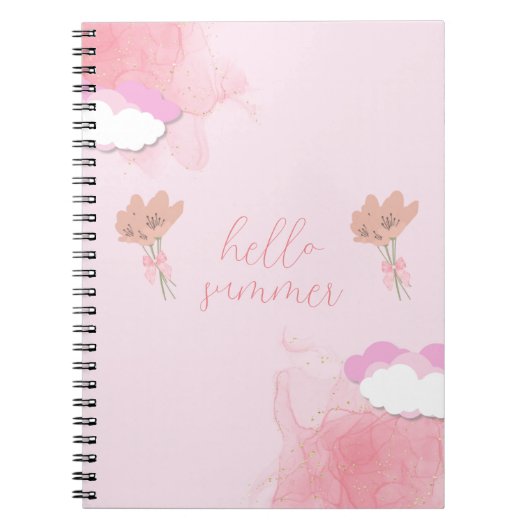 Roze schattige wolken en bloem girly notitieboek (Voorkant)