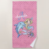 Roze Schattige Zeemeermin Custom Meisje Strandlaken (Voorkant)