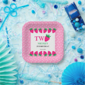 Roze Schattigee Aardbei Berry Sweet 2e Verjaardag Papieren Bordje (Feest)