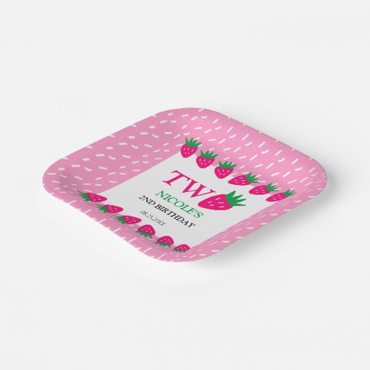 Roze Schattigee Aardbei Berry Sweet 2e Verjaardag Papieren Bordje (Gebogen)
