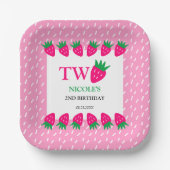 Roze Schattigee Aardbei Berry Sweet 2e Verjaardag Papieren Bordje (Voorkant)