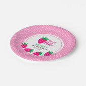 Roze Schattigee Aardbei Meisje 1e Verjaardag Papieren Bordje (Gekanteld)