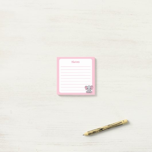 Roze Schattigee Baby olifant zitten Post-it® Notes (Op bureau)