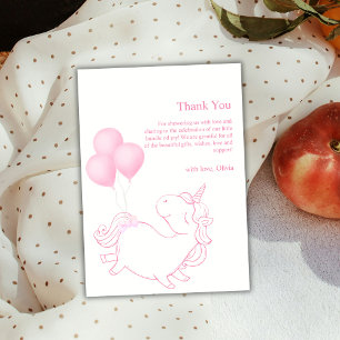 Roze Schattigee Ballon Eenhoorn Baby shower Bedankkaart