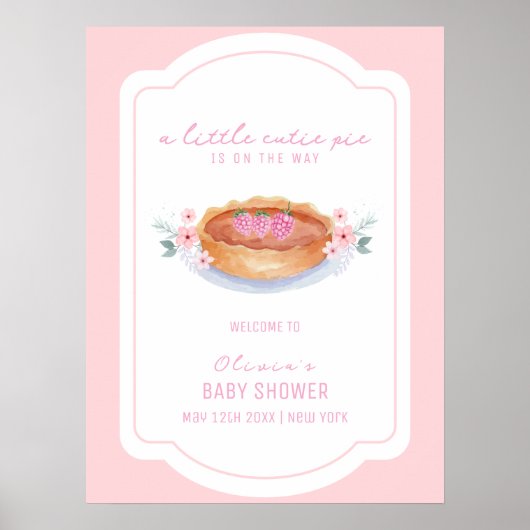 Roze Schattigee Bloementaart Raspberry Baby shower Poster (Voorkant)