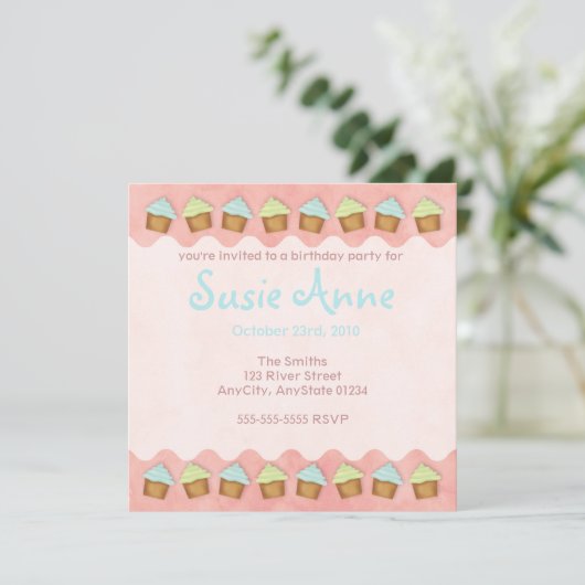 Roze Schattigee cupcakes Kaart (Staand voorkant)