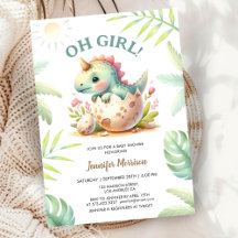 Roze Schattigee Dino Girl Dinosaur Baby shower