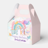Roze Schattigee Eenhoorn dinosaurussen regenboog V Bedankdoosjes (Voorkant Zijde)