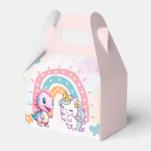 Roze Schattigee Eenhoorn dinosaurussen regenboog V Bedankdoosjes (Achterkant)