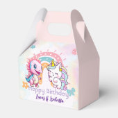 Roze Schattigee Eenhoorn dinosaurussen regenboog V Bedankdoosjes (Voorkant Zijde)