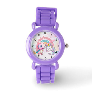 Roze Schattigee Eenhoorn dinosaurussen regenboog V Horloge