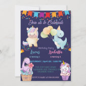 Roze Schattigee Eenhoorn dinosaurussen regenboog V Kaart (Voorkant)