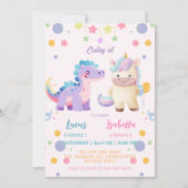 Roze Schattigee Eenhoorn dinosaurussen regenboog V Kaart (Voorkant)