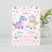 Roze Schattigee Eenhoorn dinosaurussen regenboog V Kaart (Staand voorkant)