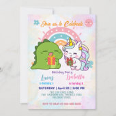 Roze Schattigee Eenhoorn dinosaurussen regenboog V Kaart (Voorkant)