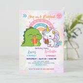 Roze Schattigee Eenhoorn dinosaurussen regenboog V Kaart (Staand voorkant)
