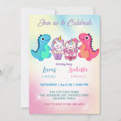 Roze Schattigee Eenhoorn dinosaurussen regenboog V Kaart (Voorkant)