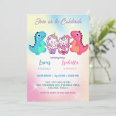 Roze Schattigee Eenhoorn dinosaurussen regenboog V Kaart (Staand voorkant)