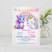 Roze Schattigee Eenhoorn dinosaurussen regenboog V Kaart (Staand voorkant)