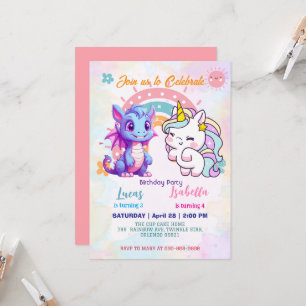 Roze Schattigee Eenhoorn dinosaurussen regenboog V Kaart