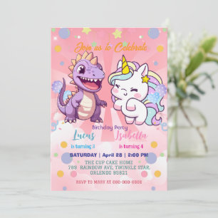 Roze Schattigee Eenhoorn dinosaurussen regenboog V Kaart