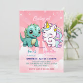 Roze Schattigee Eenhoorn dinosaurussen regenboog V Kaart (Staand voorkant)