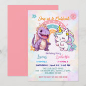 Roze Schattigee Eenhoorn dinosaurussen regenboog V Kaart (Voorkant / Achterkant)