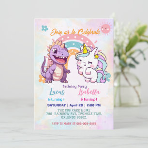 Roze Schattigee Eenhoorn dinosaurussen regenboog V Kaart