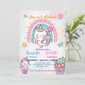 Roze Schattigee Eenhoorn dinosaurussen regenboog V Kaart (Staand voorkant)