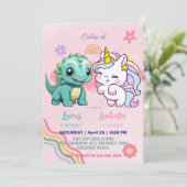 Roze Schattigee Eenhoorn dinosaurussen regenboog V Kaart (Staand voorkant)