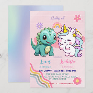 Roze Schattigee Eenhoorn dinosaurussen regenboog V Kaart