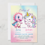 Roze Schattigee Eenhoorn dinosaurussen regenboog V Kaart (Voorkant)