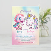 Roze Schattigee Eenhoorn dinosaurussen regenboog V Kaart (Staand voorkant)