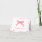 Roze Schattigee Eenvoudige Boog Meisje Baby shower Bedankkaart (Voorkant)