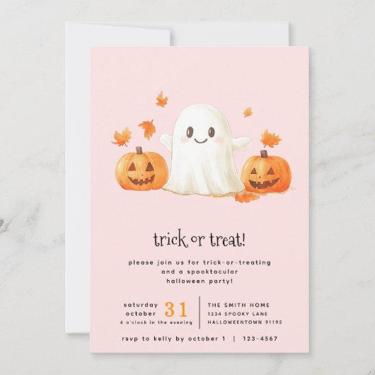 Roze Schattigee geest Spooktaculaire truc of behan Kaart (Voorkant)