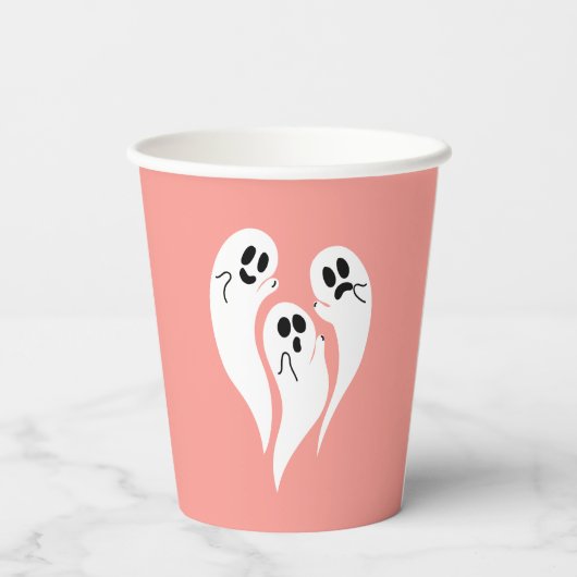Roze Schattigee Geesten Papieren Bekers (Achterkant)