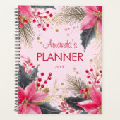 Roze Schattigee Girly Elegante Kerstvakantie Planner (Voorkant)