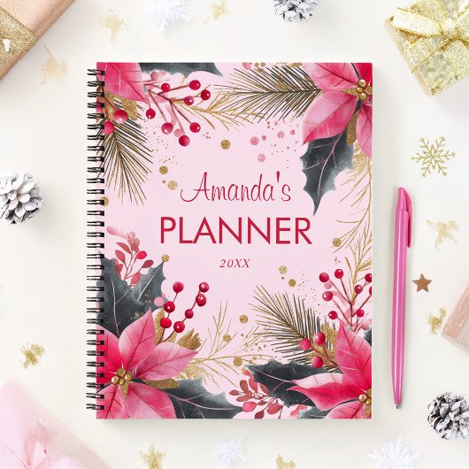 Roze Schattigee Girly Elegante Kerstvakantie Planner