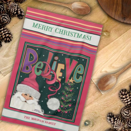 Roze Schattigee grillige kerstman gepersonaliseerd Theedoek