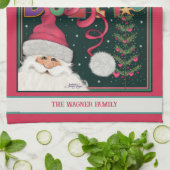 Roze Schattigee grillige kerstman gepersonaliseerd Theedoek (Gevouwen)