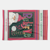 Roze Schattigee grillige kerstman gepersonaliseerd Theedoek (Horizontaal)