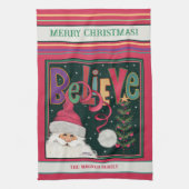 Roze Schattigee grillige kerstman gepersonaliseerd Theedoek (Verticaal)