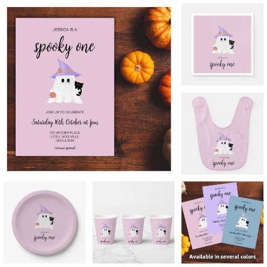 Roze Schattigee Halloween Ghost 1st Birthday Girl  Kaart