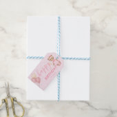 Roze Schattigee Happy Birthday Kinder Cadeaulabel (Met Touw)