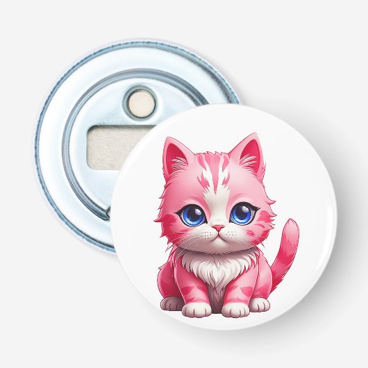 Roze Schattigee kat Button Flesopener (Voorkant)