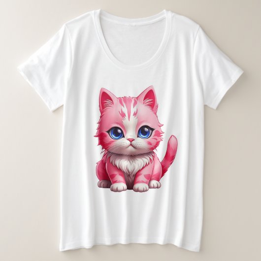 Roze Schattigee kat Grote Maat T-shirt (Design voorkant)