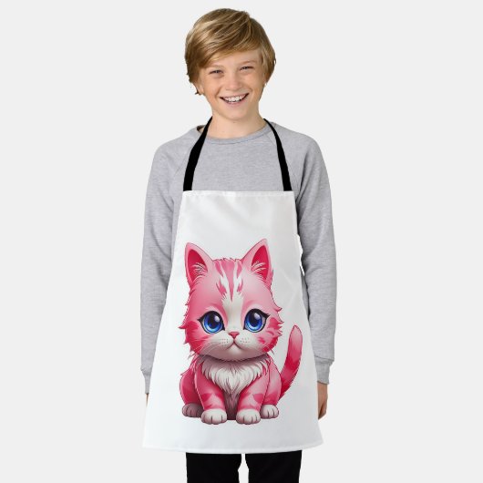 Roze Schattigee kat Schort (Gedragen)